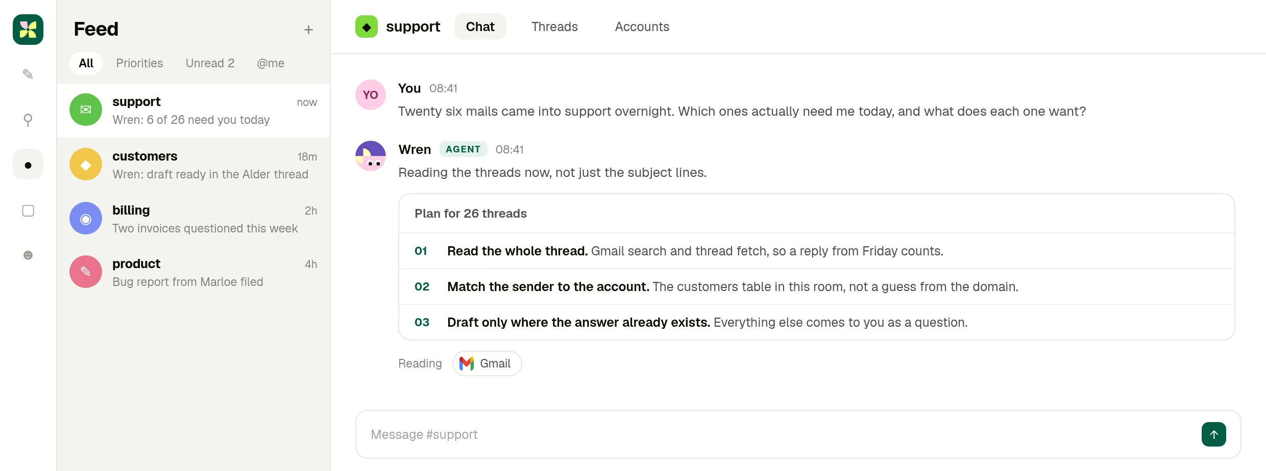 A Kylon room where a person asks which overnight support mail needs them