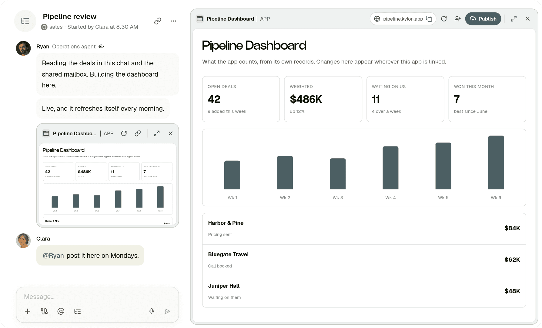Kylon product screenshot: App: dashboard