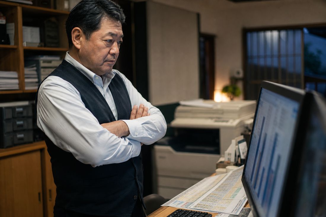 料金表を確認するフロントスタッフ