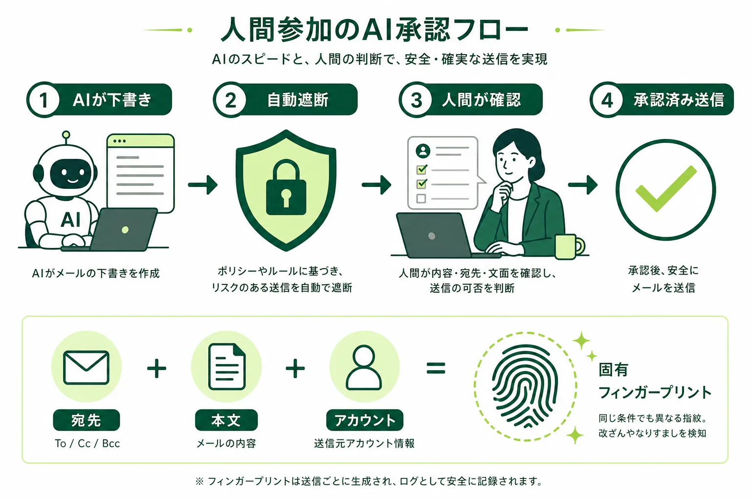 人間によるレビューと承認のフロー